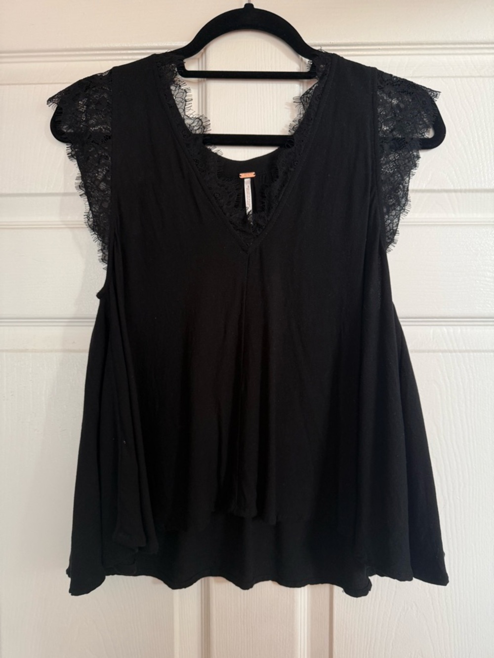 Free People Black Lace Trim V-Neck Tank